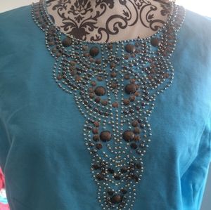 EUC Ellen Tracy Teal Beaded Sleeveless Dress - Size 14